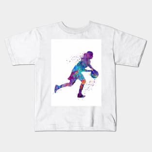 Basketball Girl Colorful Watercolor Silhouette Kids T-Shirt